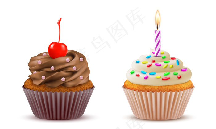 纸杯蛋糕实景套装。糕点店，糖果，生日甜点蛋糕。