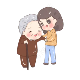 卡通手绘扶老奶奶小女生