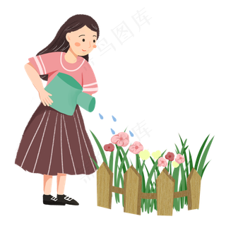 教师节手绘老师浇花素材