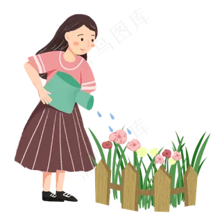 教师节手绘老师浇花素材