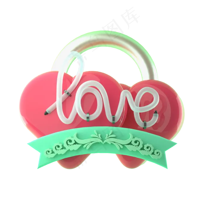 立体情人节心形锁LOVE爱情(2000X2000(DPI:300))psd模版下载