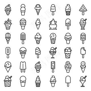 冰淇淋图标集，轮廓样式
