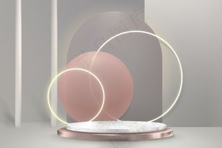 带讲台和霓虹灯环的豪华 3d 产品展示 psd