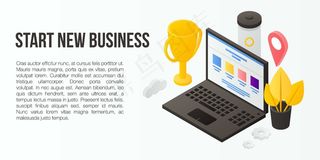 开始新的商业概念横幅banner，等距风格