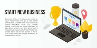 开始新的商业概念横幅banner，等距风格