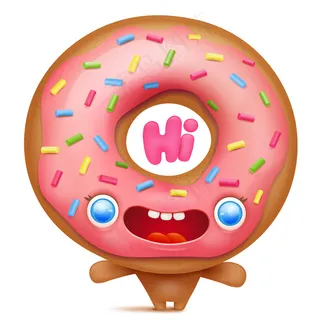 甜甜圈卡通表情人物说你好。