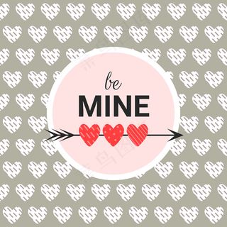 这张浪漫的卡片是我的，背景是灰色的，文字在一个圆圈里。现代平面风格的情人节背景