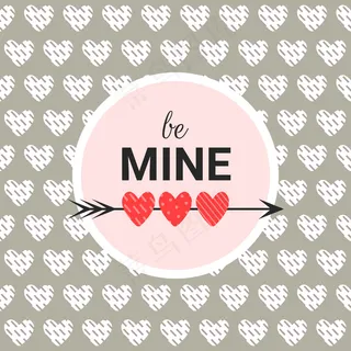 这张浪漫的卡片是我的，背景是灰色的，文字在一个圆圈里。现代平面风格的情人节背景