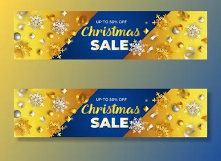 圣诞促销横幅banner、金色雪花和彩带