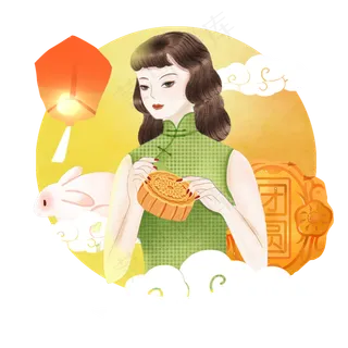 中秋古风吃月饼女子png素材