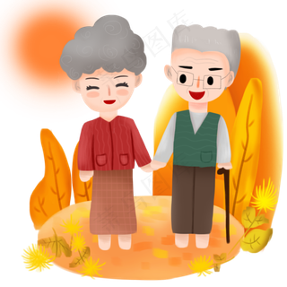 温馨重阳节爷爷奶奶出门爬山