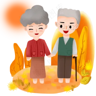 温馨重阳节爷爷奶奶出门爬山