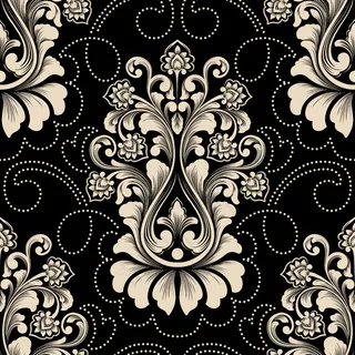 矢量锦缎无缝图案元素。古典奢华的老式锦缎装饰，皇家维多利亚无缝纹理壁纸，纺织品，包装。精致的花卉巴洛克模板。