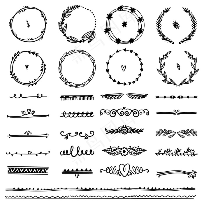 手绘装饰元素集eps,ai矢量模版下载