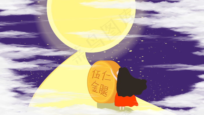 中秋节月亮与女孩中秋(2880*1620px 300 dpi )psd模版下载