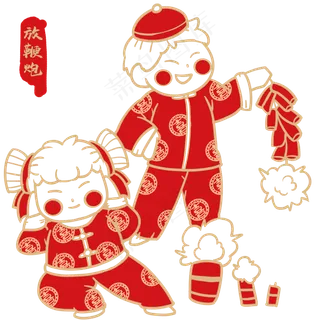男生女生放鞭炮红金