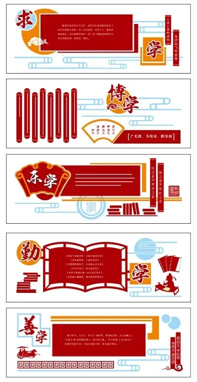 五学上墙 校园文化墙展板cdr矢量模版下载