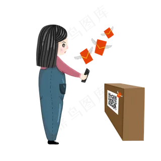 双十一扫红包女孩素材