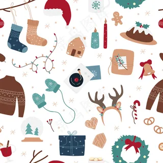 圣诞快乐无缝图案插图。