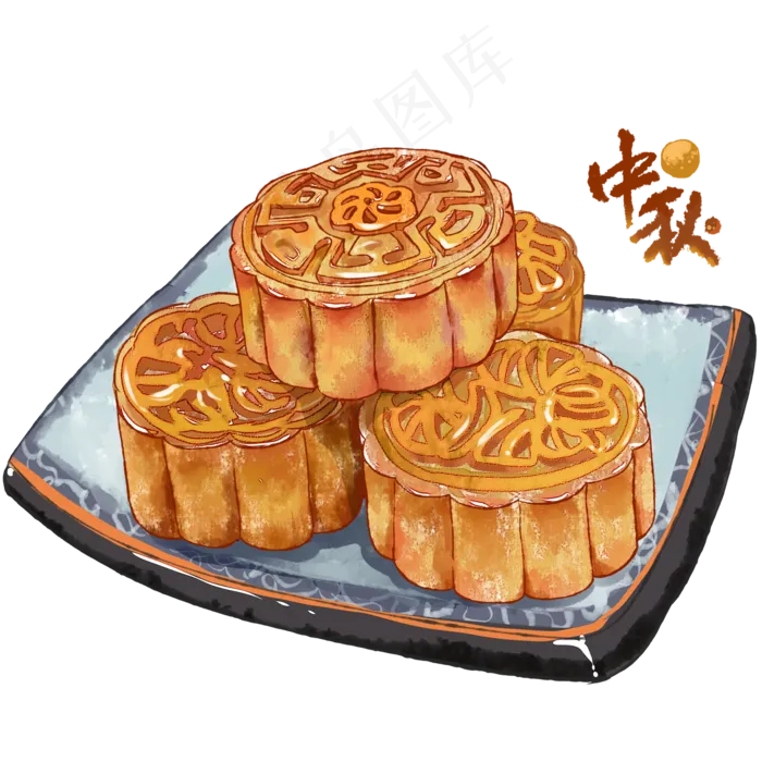 中秋月饼水彩(2000X2000(DPI:299))psd模版下载