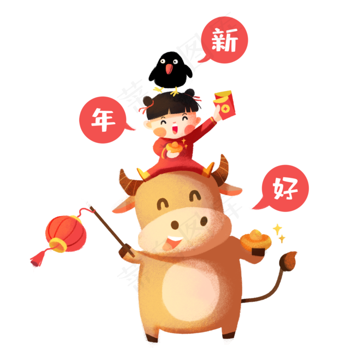 2021年春节红色喜庆牛年新年好(2000X2000(DPI:300))psd模版下载