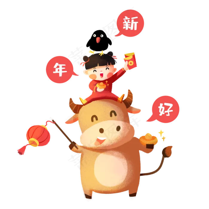 2021年春节红色喜庆牛年新年好(2000X2000(DPI:300))psd模版下载