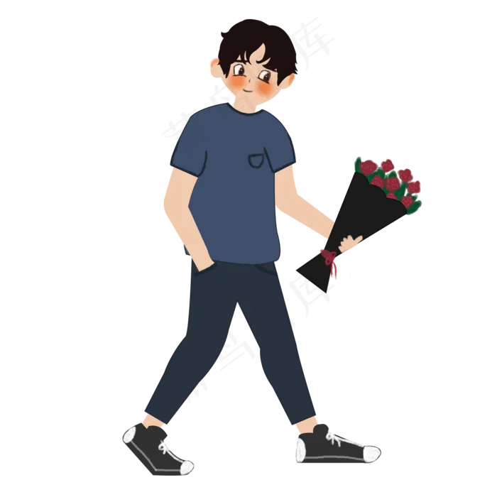 七夕情人节男生手拿玫瑰花等待女