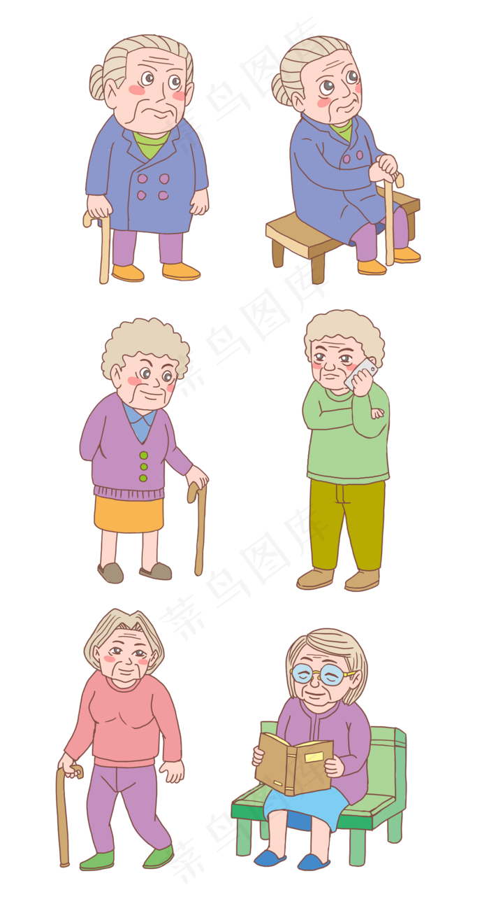 重阳节老太太们手绘卡通