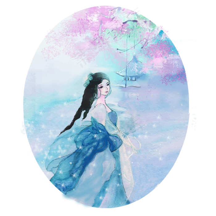 古代仙女仕女唯美水蓝汉服江南春(2000X2000(DPI:300))psd模版下载