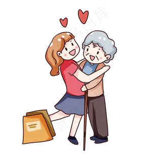 手绘卡通重阳节回家看父母