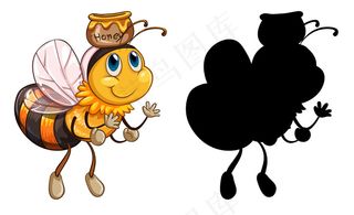 一组昆虫卡通人物及其在白色背景上的剪影