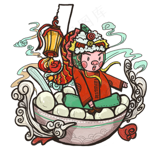 春节猪年年俗元宵汤圆大年PNG2019