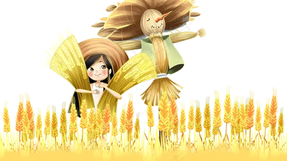 二十四节气秋分小女孩和稻草人