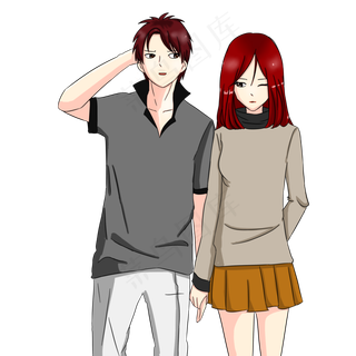 卡通人物手牵手情侣浪漫情侣