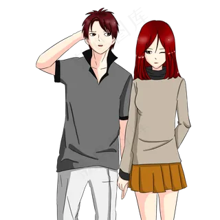 卡通人物手牵手情侣浪漫情侣