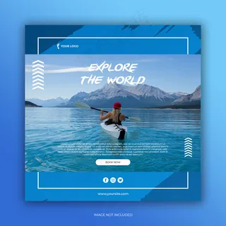 旅游横幅banner社交媒体帖子模板或方形宣传单,DM传单