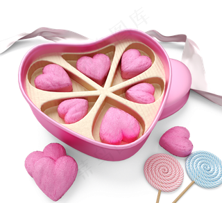 爱粉红色礼盒巧克力三维元素