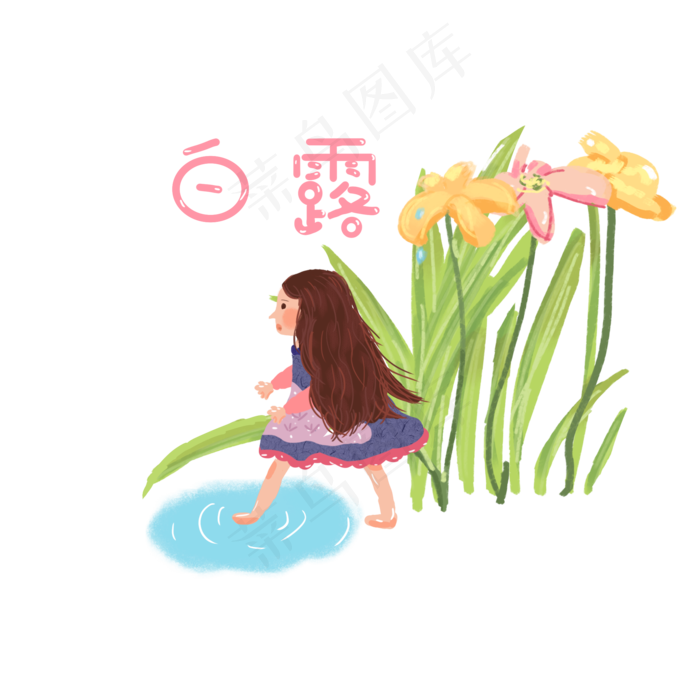 二十四节气之白露女孩人物植物绿(2000X2000(DPI:300))psd模版下载
