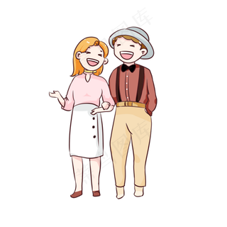 手绘卡通七夕节情侣