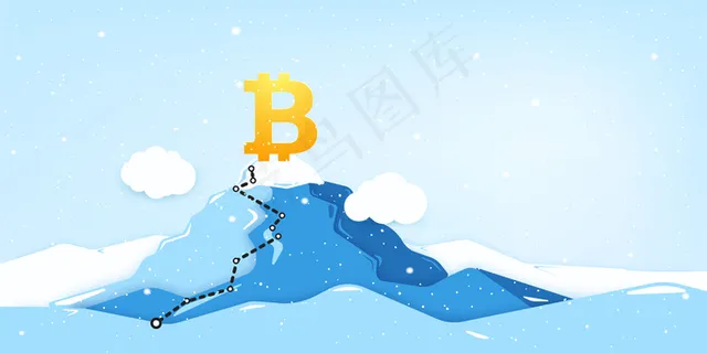 山顶上的比特币数字货币标志