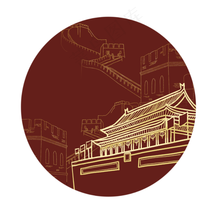 金色线描国庆节(3000X3000(DPI:300))psd模版下载