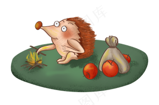 立秋秋天烤火的小刺猬