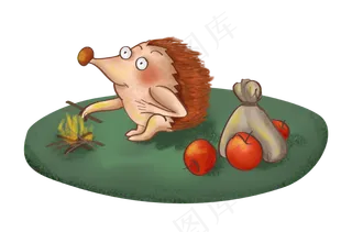 立秋秋天烤火的小刺猬