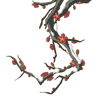 手绘雪中梅花枝