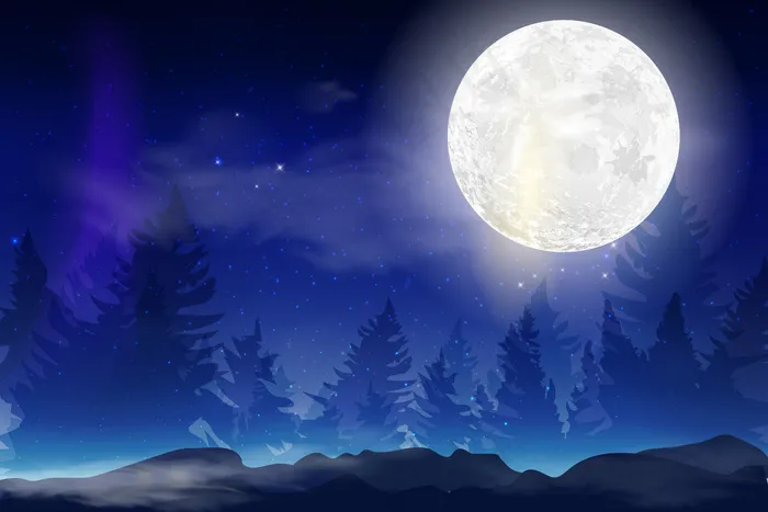 深蓝色的夜晚背景，满月，云彩和星星。月光之夜。插图米尔基韦空间背景eps,ai矢量模版下载
