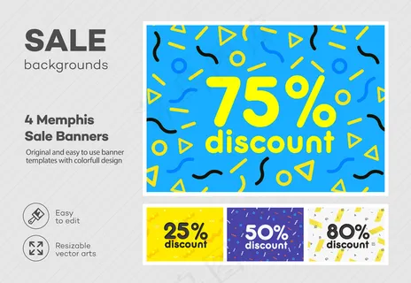 孟菲斯风格的现代彩色海报、横幅banner、宣传单,DM传单模板。