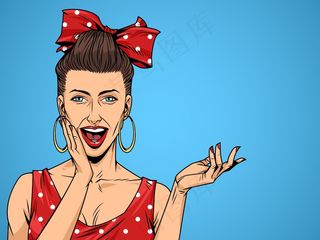 半色调背景上的喜剧惊艳美女