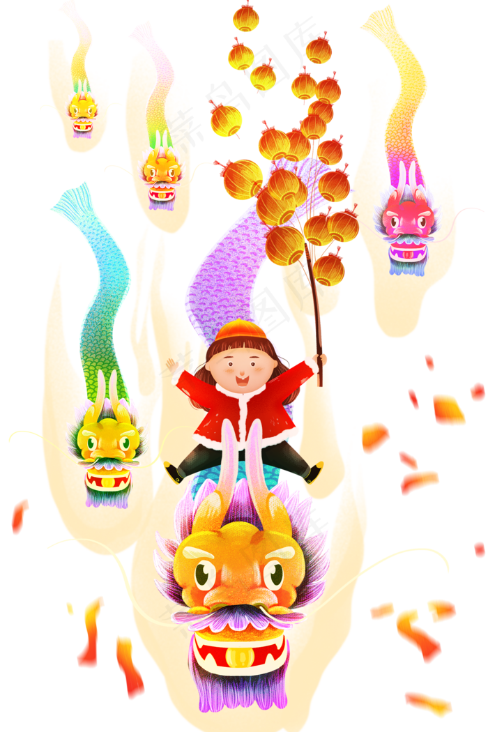 新年春节过节女孩龙(2000X2999(DPI:300))psd模版下载