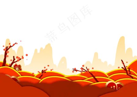 新年中式梅花红色底边