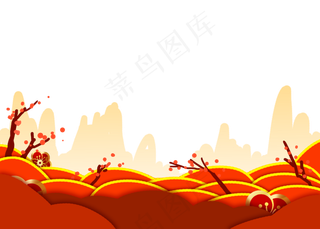 新年中式梅花红色底边